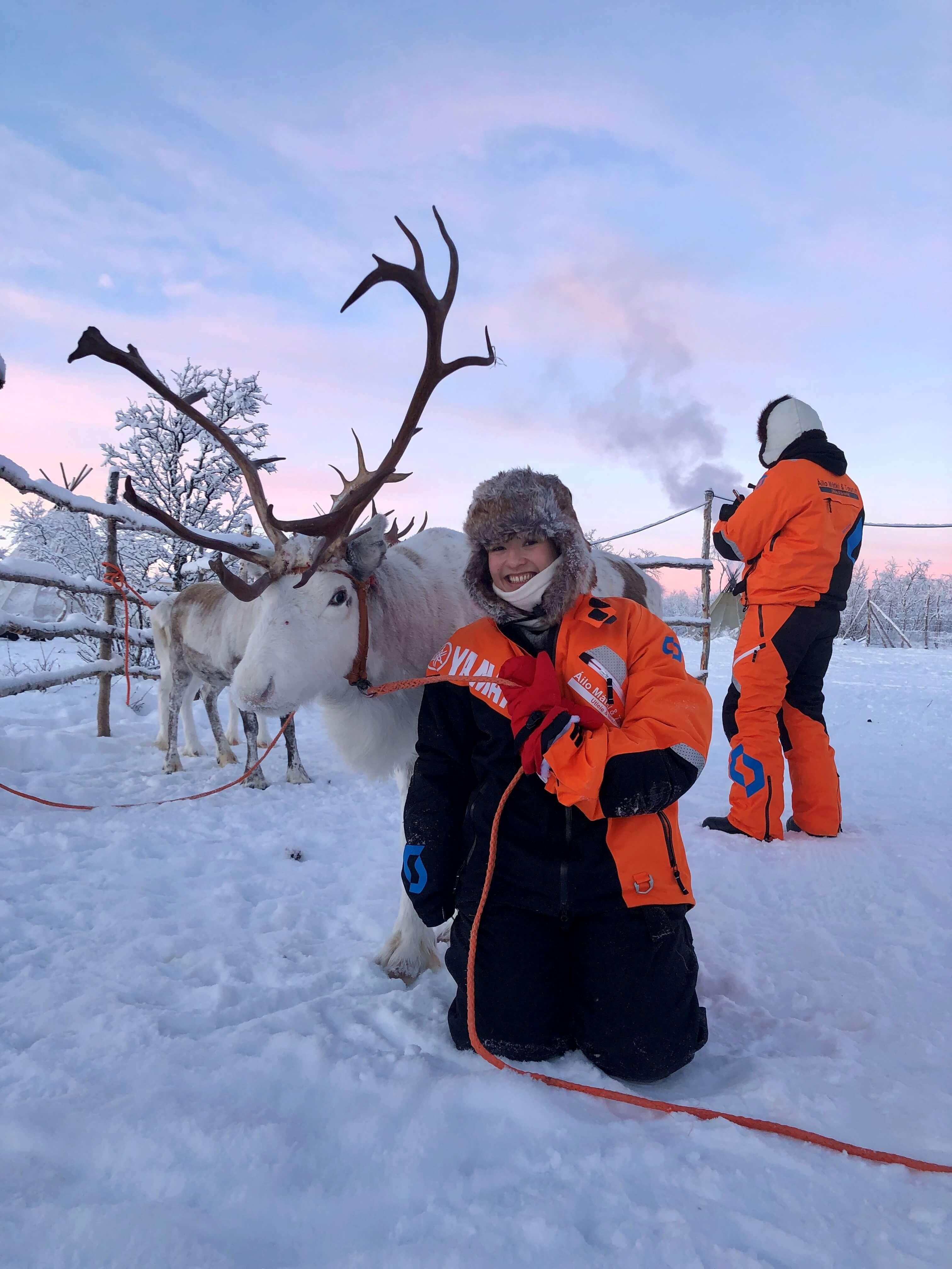 Michaela Stith with reindeer