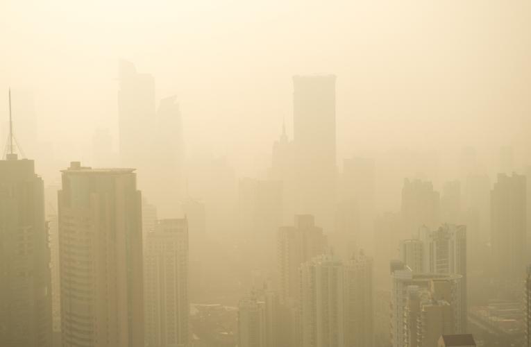 City skyscrapers in smog
