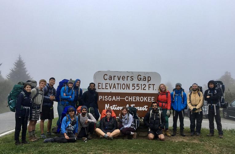 Students in front of Carvers Gap sign