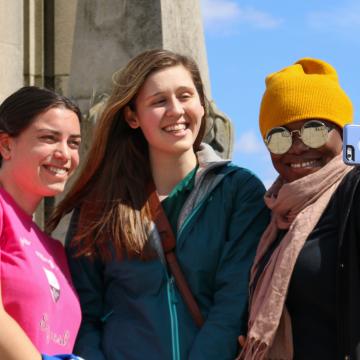 Students take selfie during Duke Chapel climb